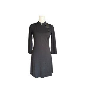Elegant Black Long-Sleeve Cheongsam Dress With Floral Buttons Stretchy Career